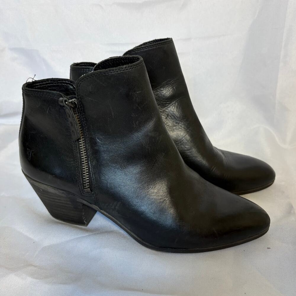 Frye Judith Double Zip Black Leather Ankle Boots Women's Size 9.5M